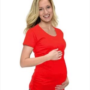 Thyme women’s maternity, red, short sleeve, roost rauched T-shirt large